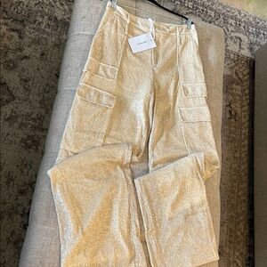 THE NOLI SHOP SEQUINED WIDE LEG CARGO PANTS PEARL COLOR NEW WITH TAGS SZ 10